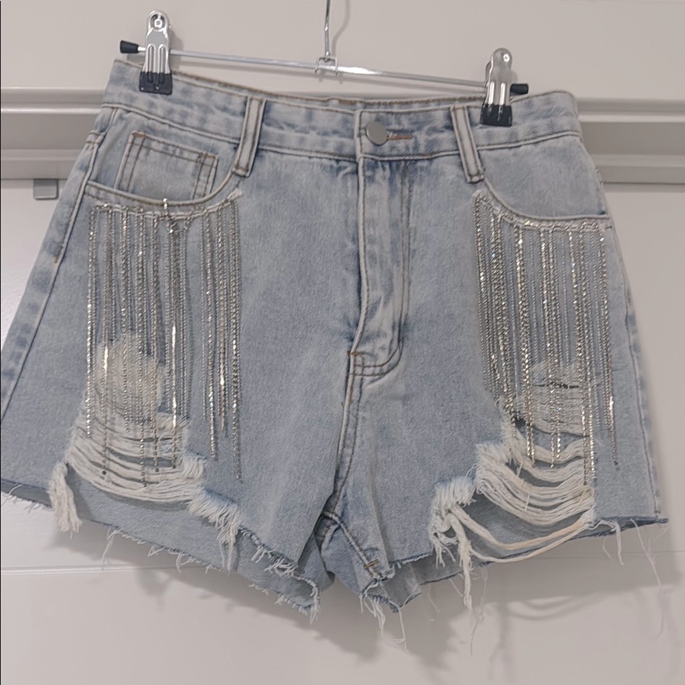 BlueJean Shorts with Distressed Fringe